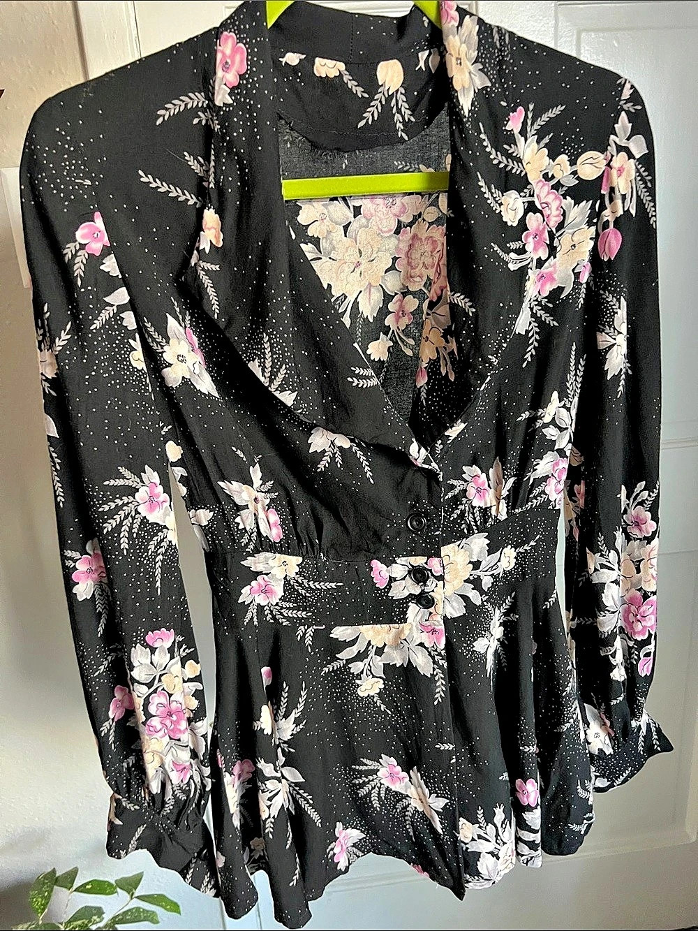 Vintage 80’s-90’s Floral Peplum Blouse in Black & Pink